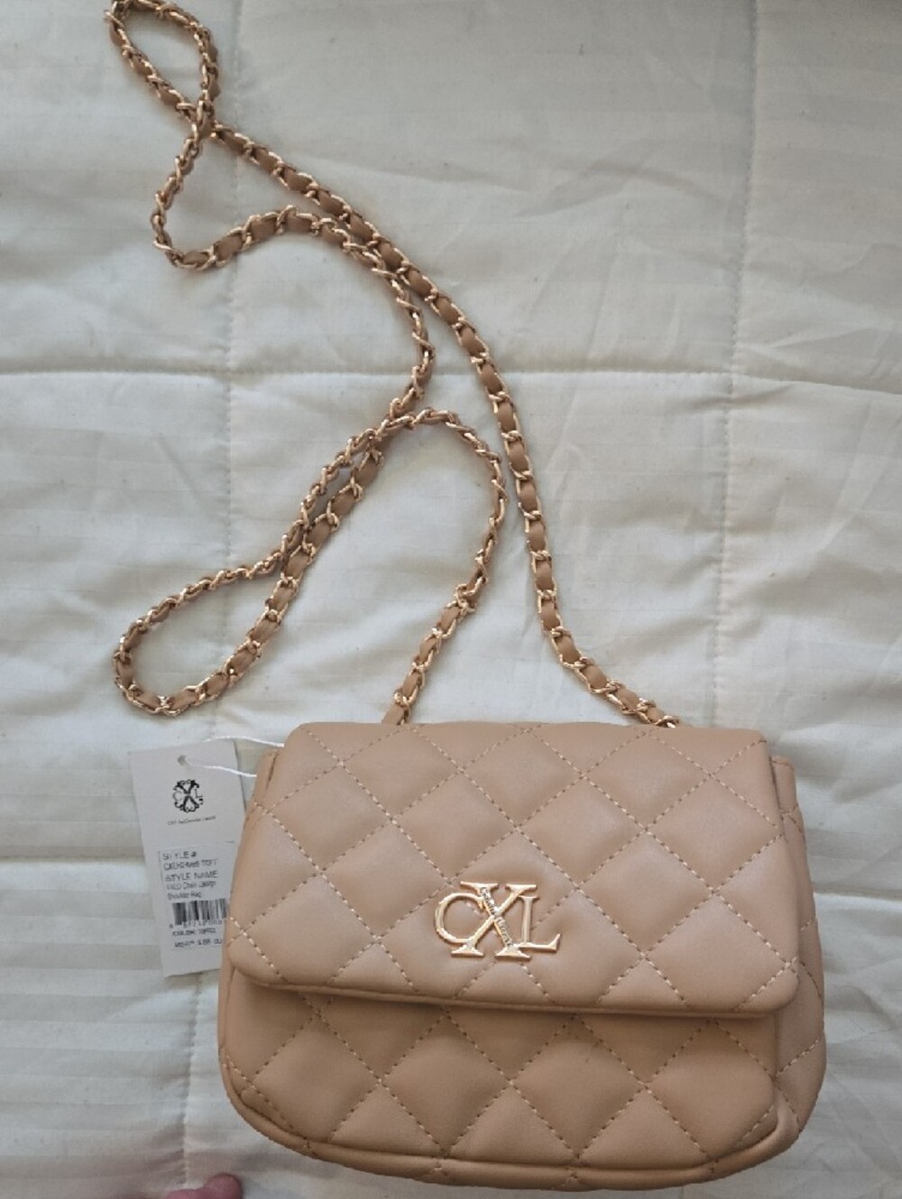 Christian LaCroix Quilted Crossbody Bag with Chain Strap - Tan/Toffee NWT - Picture 2 of 7